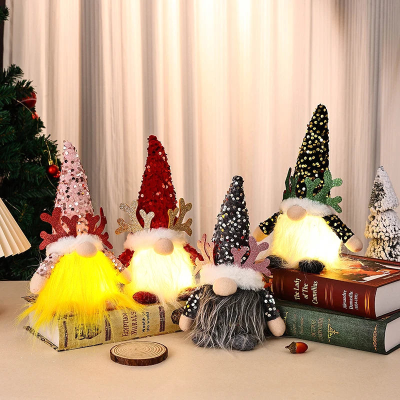 Christmas Gnome LED Light Plush Beard & Glitter Hat