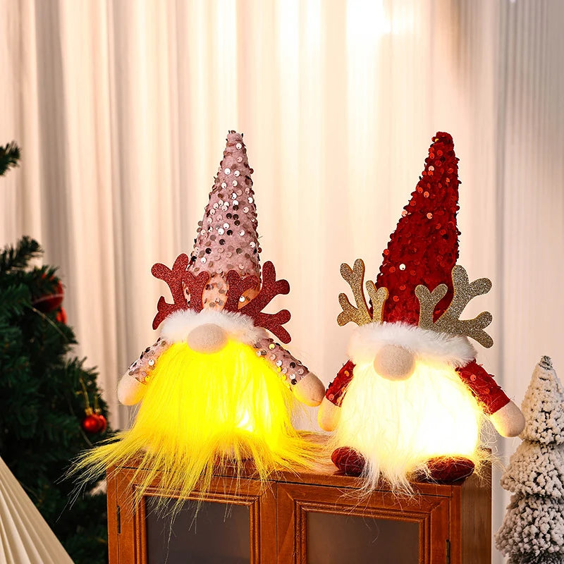Christmas Gnome LED Light Plush Beard & Glitter Hat