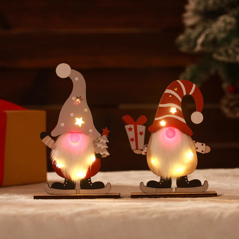 Christmas Gnome LED-Lit Wood Base & Plush Beard