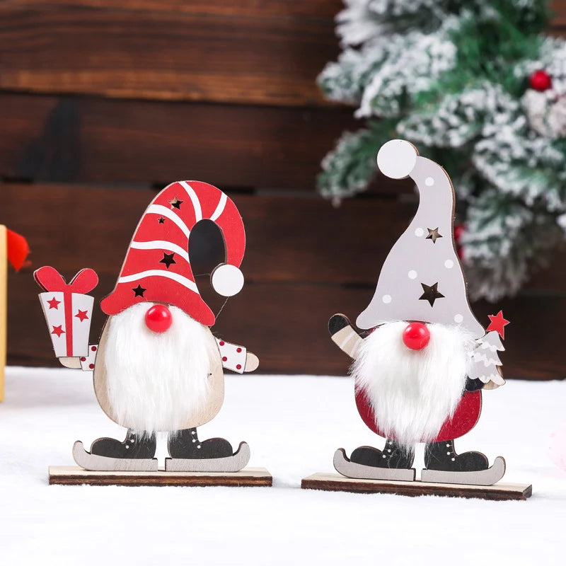 Christmas Gnome LED-Lit Wood Base & Plush Beard