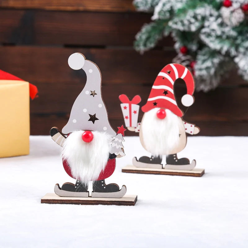 Christmas Gnome LED-Lit Wood Base & Plush Beard