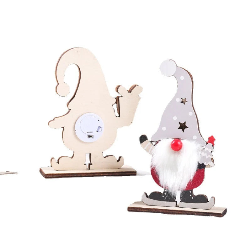 Christmas Gnome LED-Lit Wood Base & Plush Beard