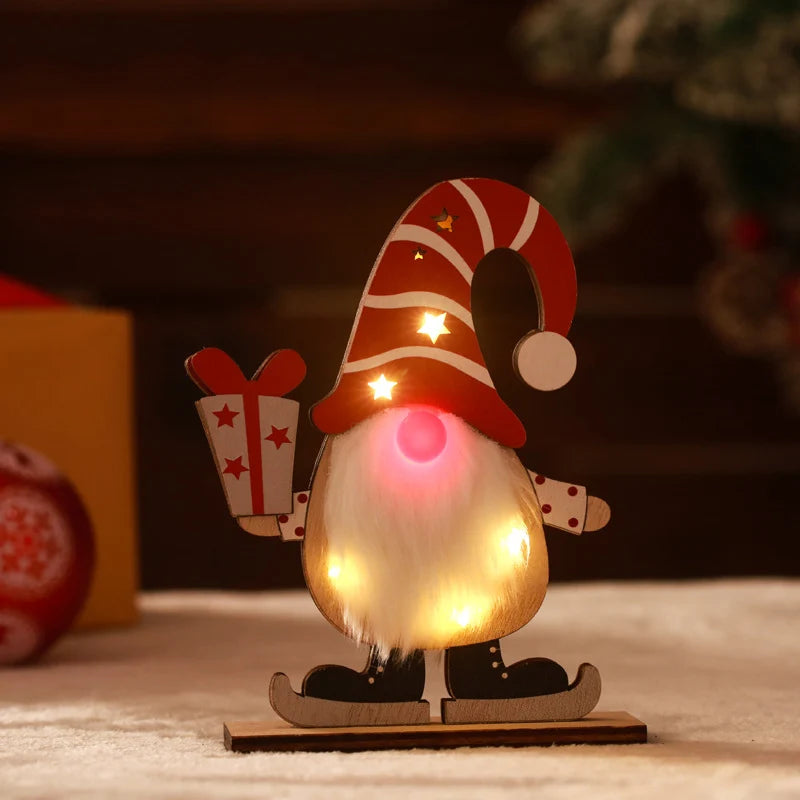 Christmas Gnome LED-Lit Wood Base & Plush Beard