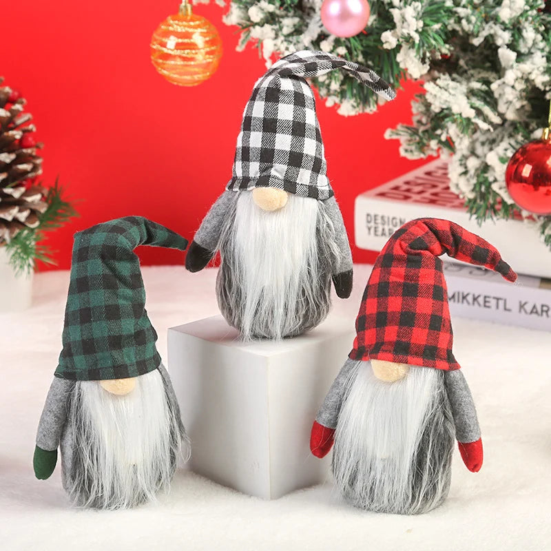 Christmas Gnome Plush Checkered Hat
