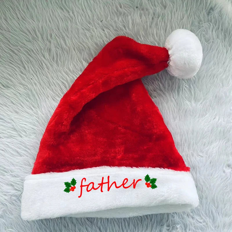 Christmas Hat Plush Embroidered Lettering One Size Fits All