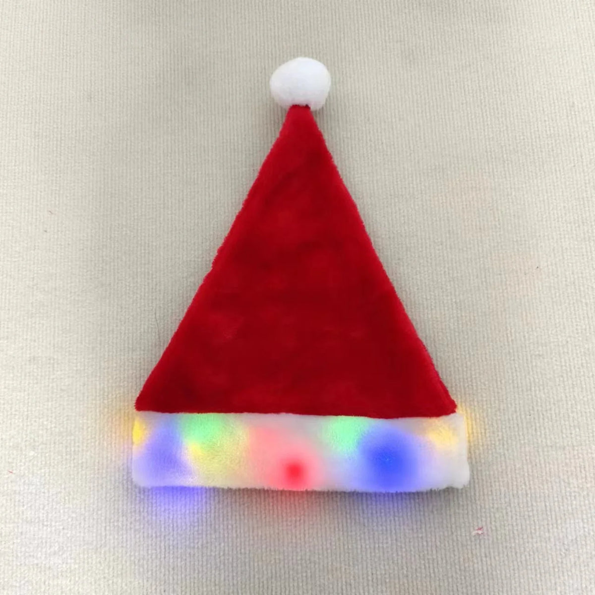 Christmas Hat Plush Light-Up White Pom-Pom