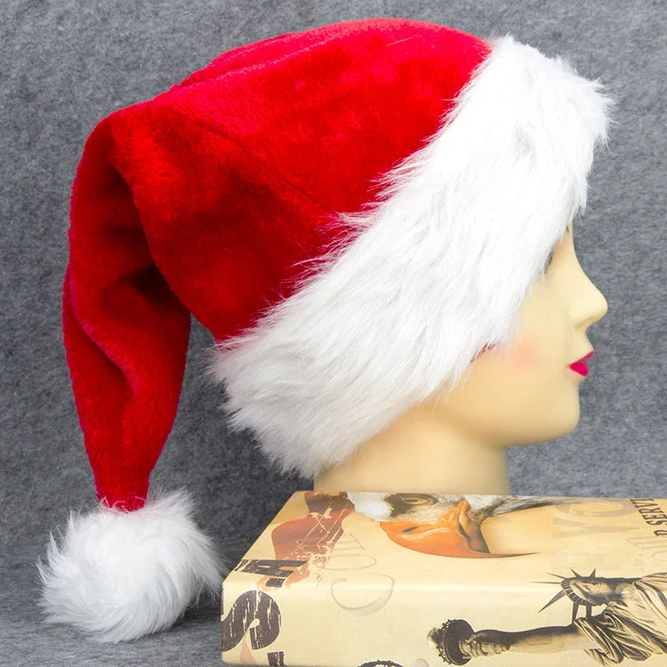 Christmas Hat Red Fleece Faux Fur Trim