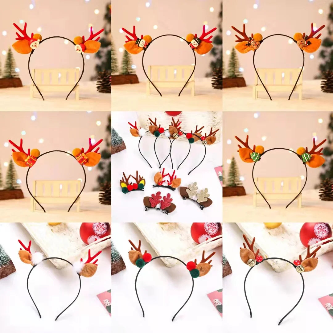 Christmas Hat Reindeer Antlers & Pom-Poms Soft Plush