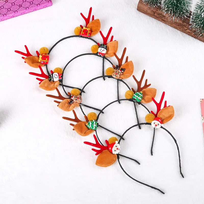 Christmas Hat Reindeer Antlers & Pom-Poms Soft Plush