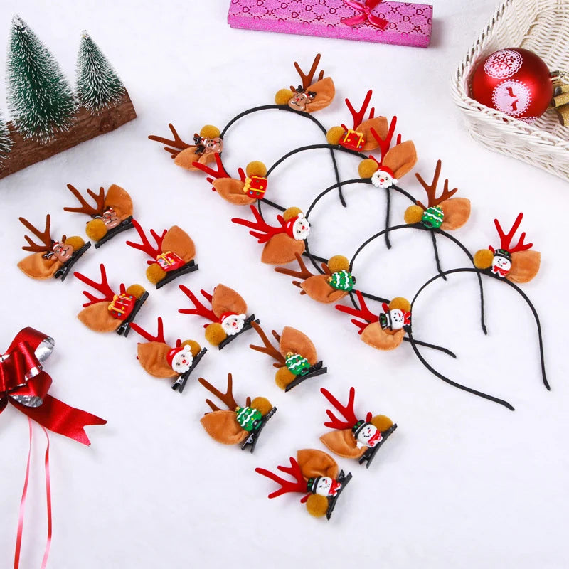 Christmas Hat Reindeer Antlers & Pom-Poms Soft Plush
