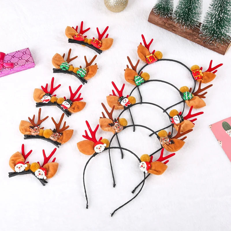 Christmas Hat Reindeer Antlers & Pom-Poms Soft Plush
