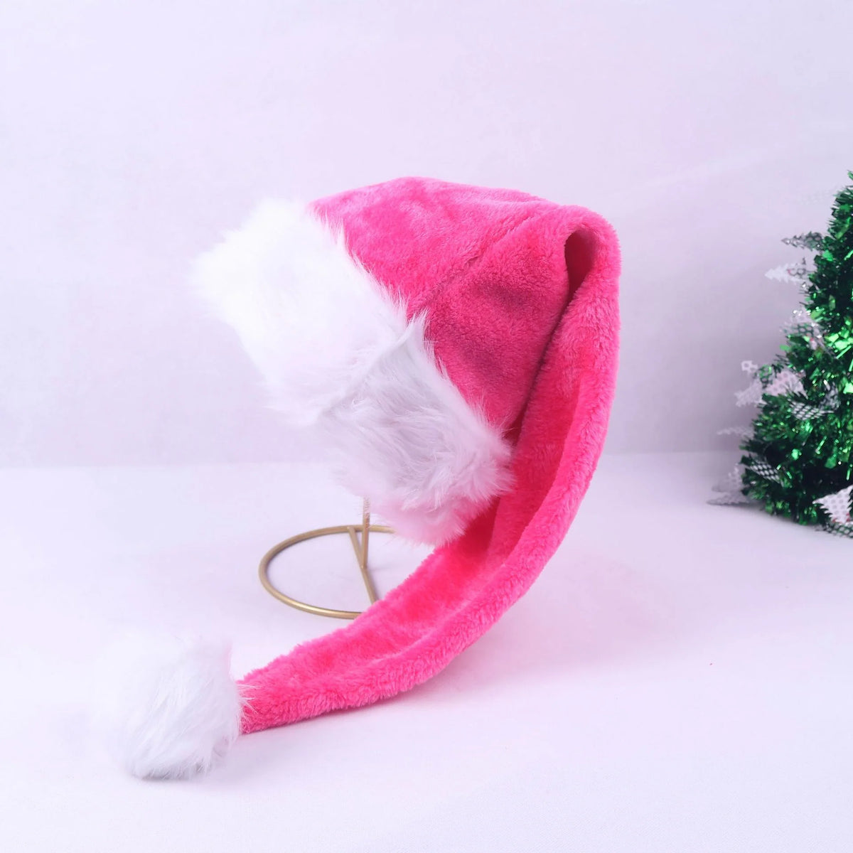Christmas Hat Soft Fleece Plush Trim & Pom-Pom
