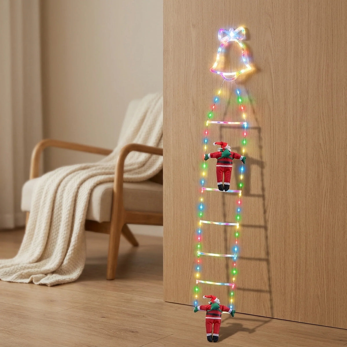 Christmas Ladder Lights Warm & Colored Bell Option