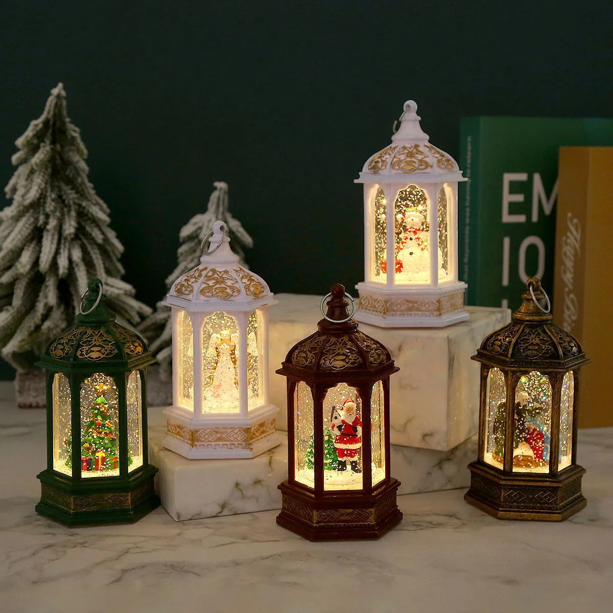 Christmas Lantern Animated Santa Warm LED Battery-Free