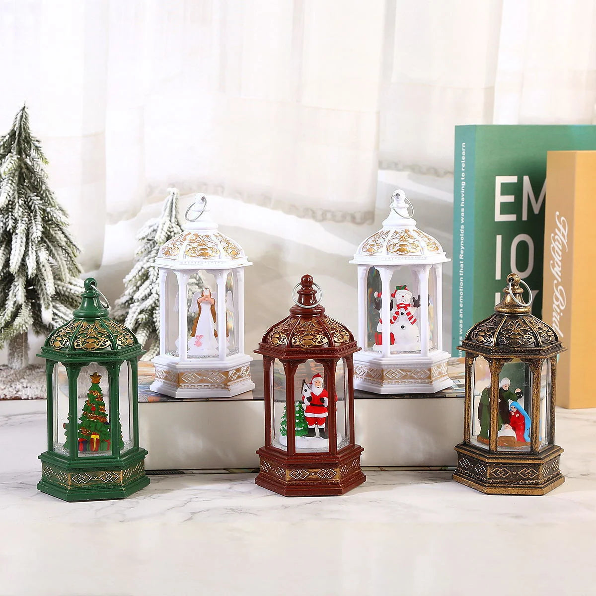 Christmas Lantern Animated Santa Warm LED Battery-Free