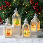 Christmas Lantern Battery-Operated LED Santa & Tree Motif