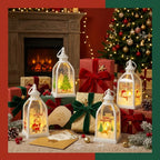 Christmas Lantern Battery-Operated LED Santa & Tree Motif