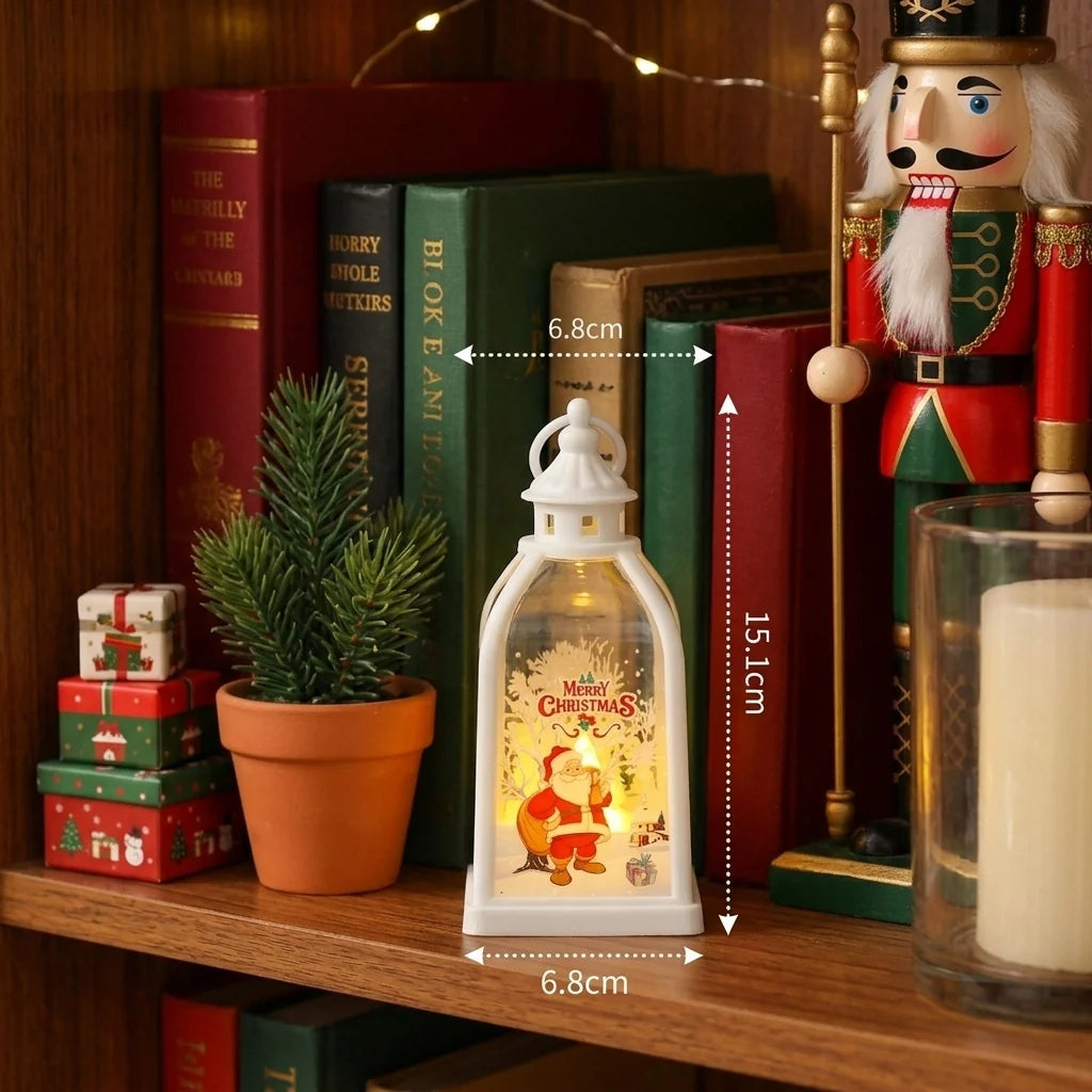 Christmas Lantern Battery-Operated LED Santa & Tree Motif