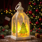 Christmas Lantern Battery-Operated LED Santa & Tree Motif