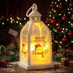 Christmas Lantern Battery-Operated LED Santa & Tree Motif
