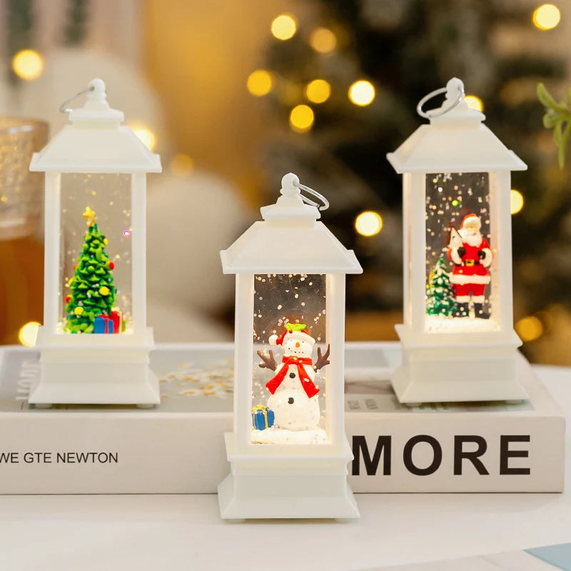 Christmas Lantern Cordless LED Santa Snow Scene