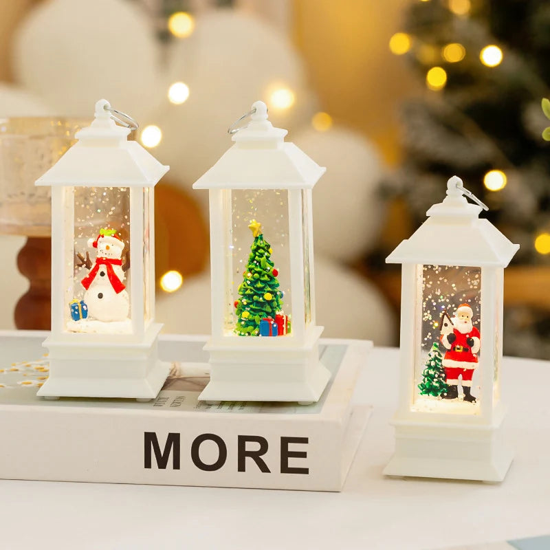 Christmas Lantern Cordless LED Santa Snow Scene