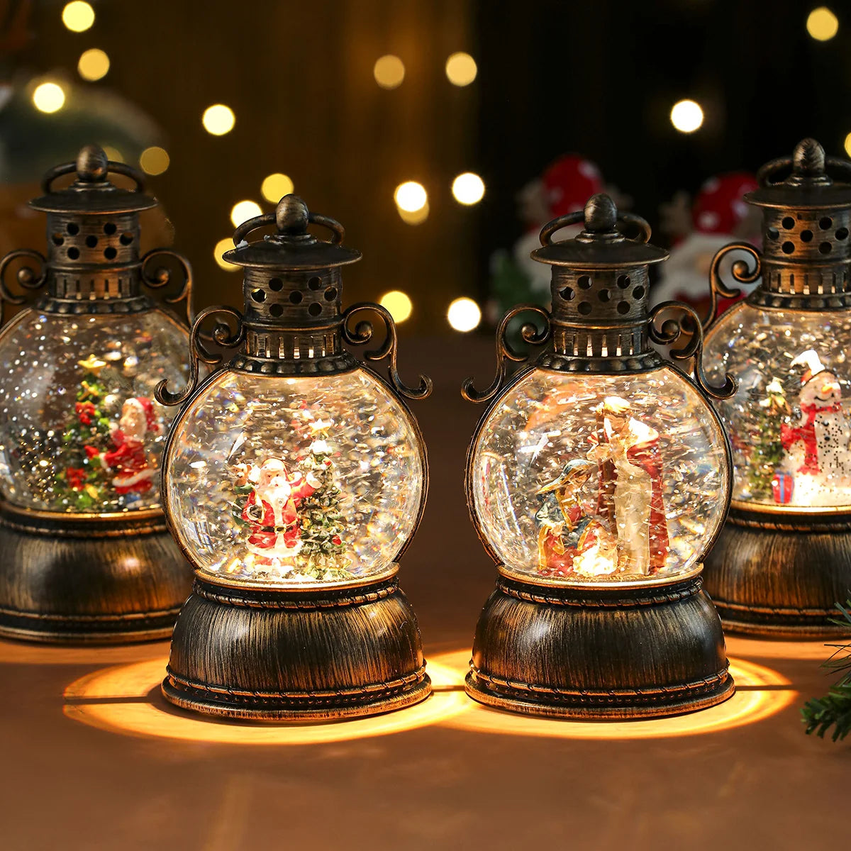 Christmas Lantern Glass Dome Warm LED & Battery Operated