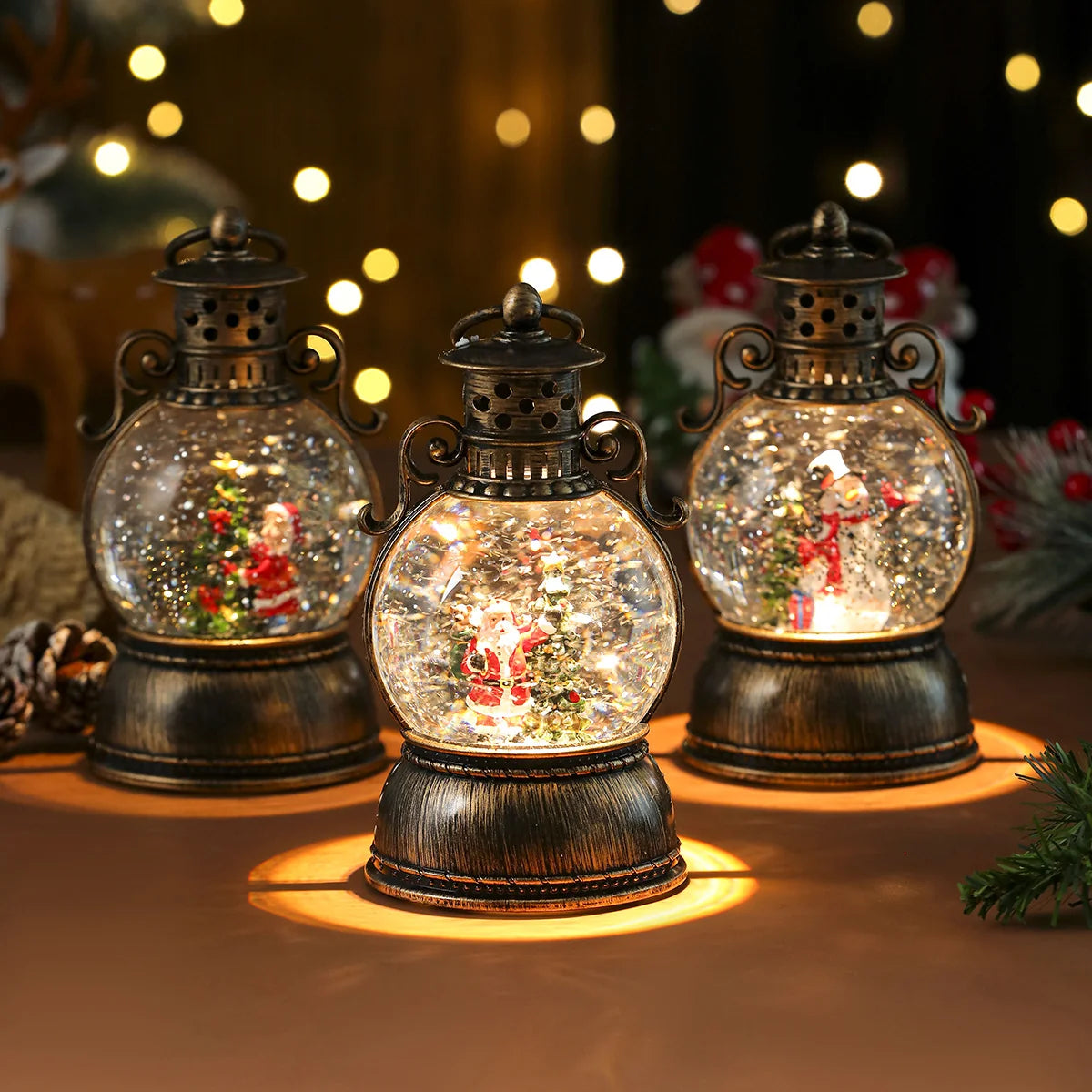 Christmas Lantern Glass Dome Warm LED & Battery Operated