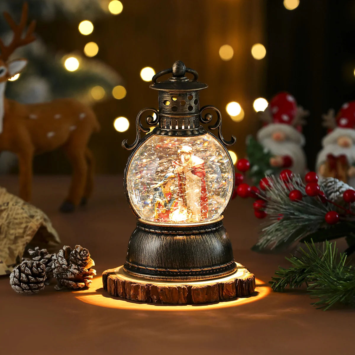 Christmas Lantern Glass Dome Warm LED & Battery Operated