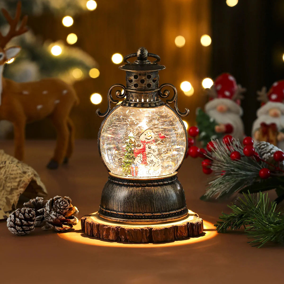 Christmas Lantern Glass Dome Warm LED & Battery Operated