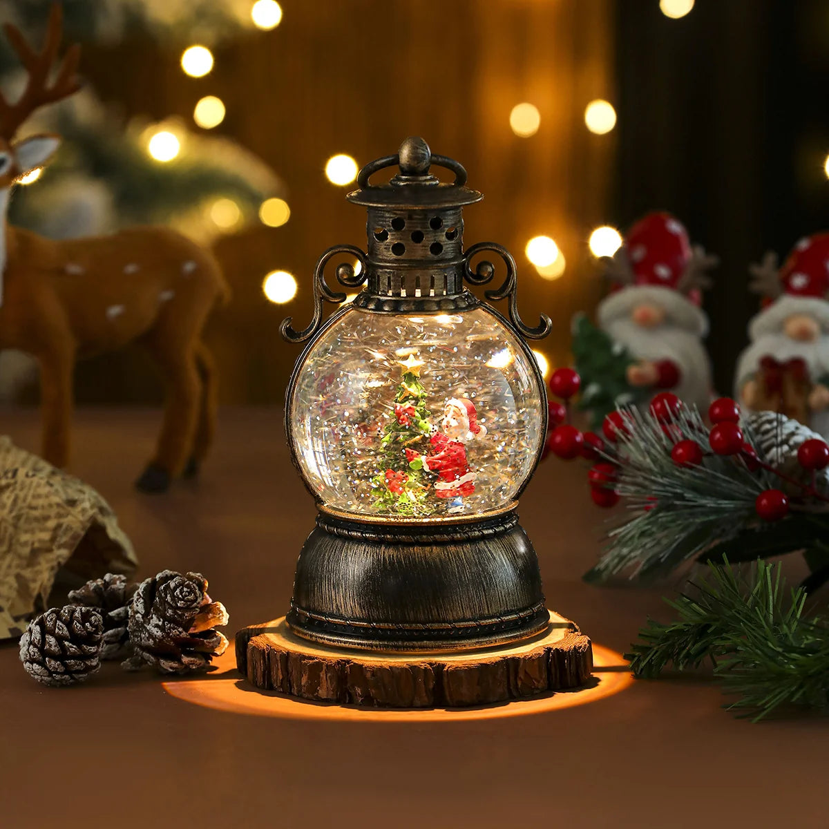 Christmas Lantern Glass Dome Warm LED & Battery Operated