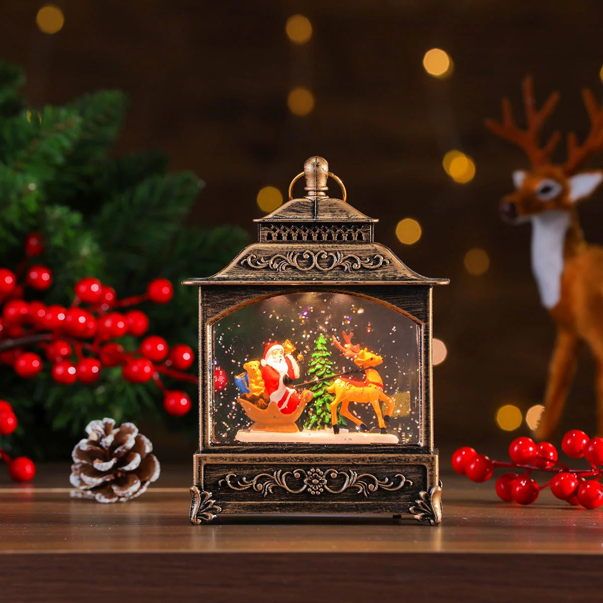Christmas Lantern Illuminated & Musical Battery-Operated 12 Inch Hand-Painted