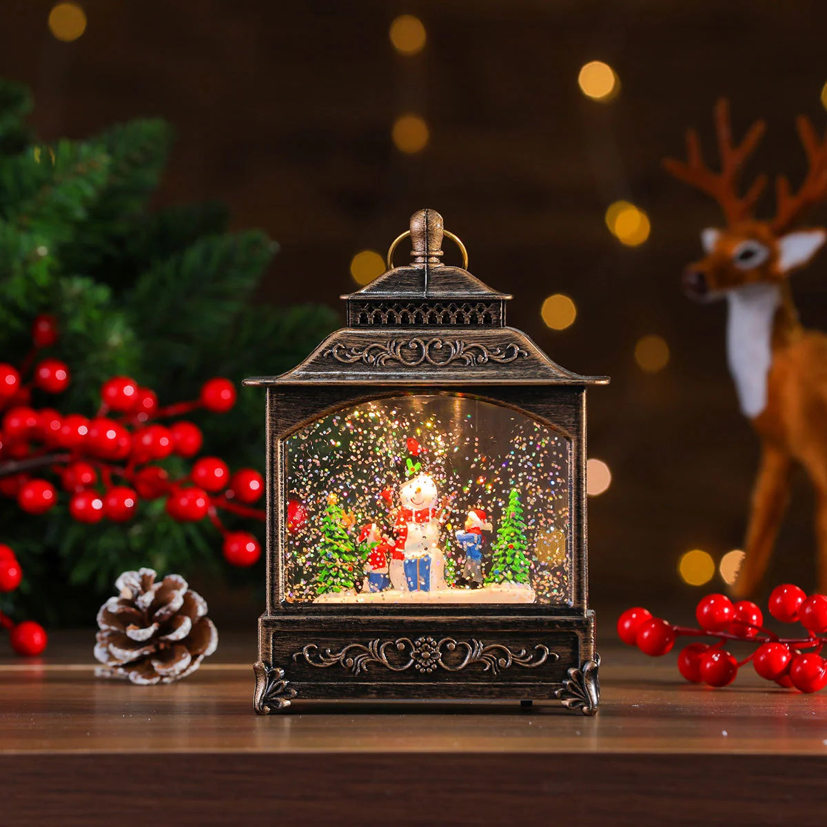 Christmas Lantern Illuminated & Musical Battery-Operated 12 Inch Hand-Painted