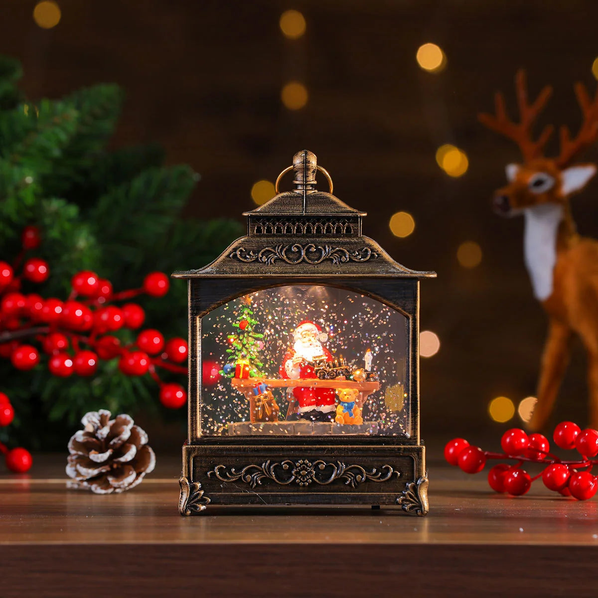 Christmas Lantern Illuminated & Musical Battery-Operated 12 Inch Hand-Painted