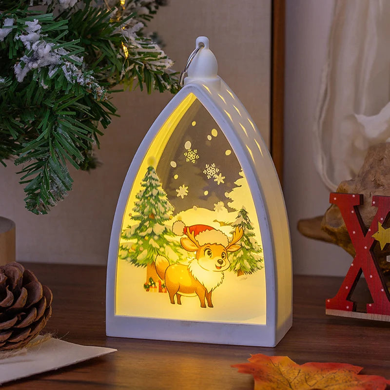 Christmas Lantern Integrated LED Santa & Trees