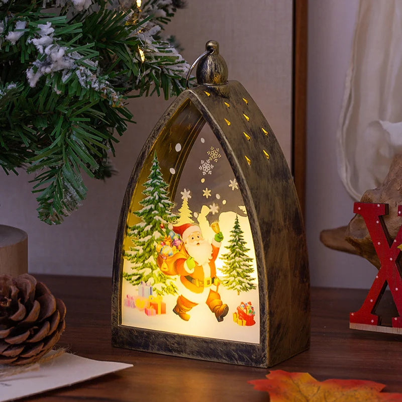 Christmas Lantern Integrated LED Santa & Trees