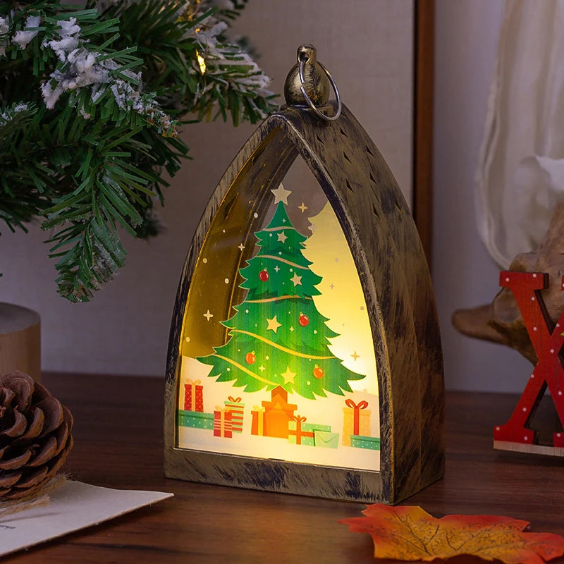 Christmas Lantern Integrated LED Santa & Trees