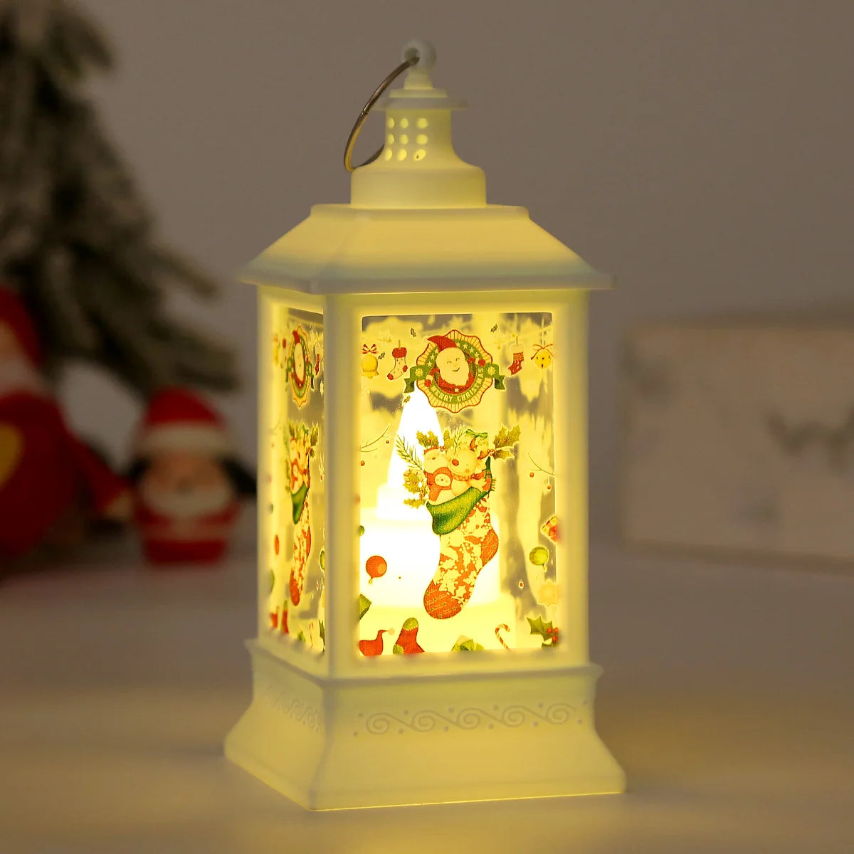 Christmas Lantern Metal Frame Santa & Gifts Graphic