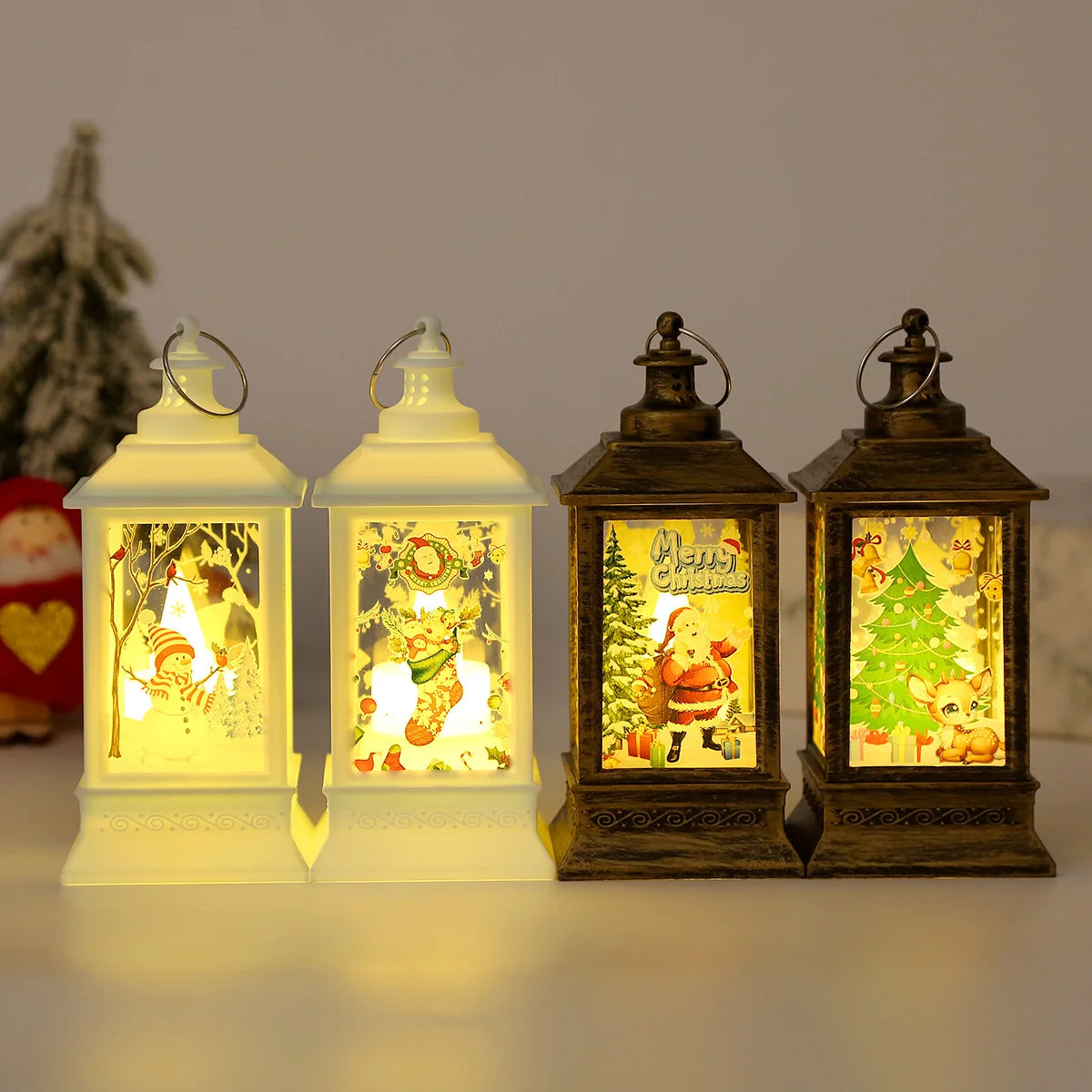 Christmas Lantern Metal Frame Santa & Gifts Graphic