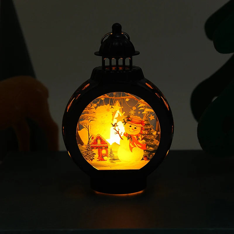 Christmas Lantern Metal Santa Scene Warm Light
