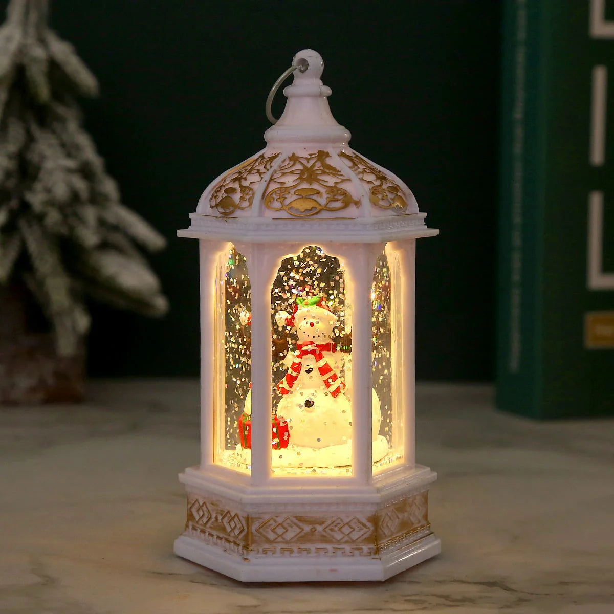 Christmas Lantern Movable Santa Warm LED