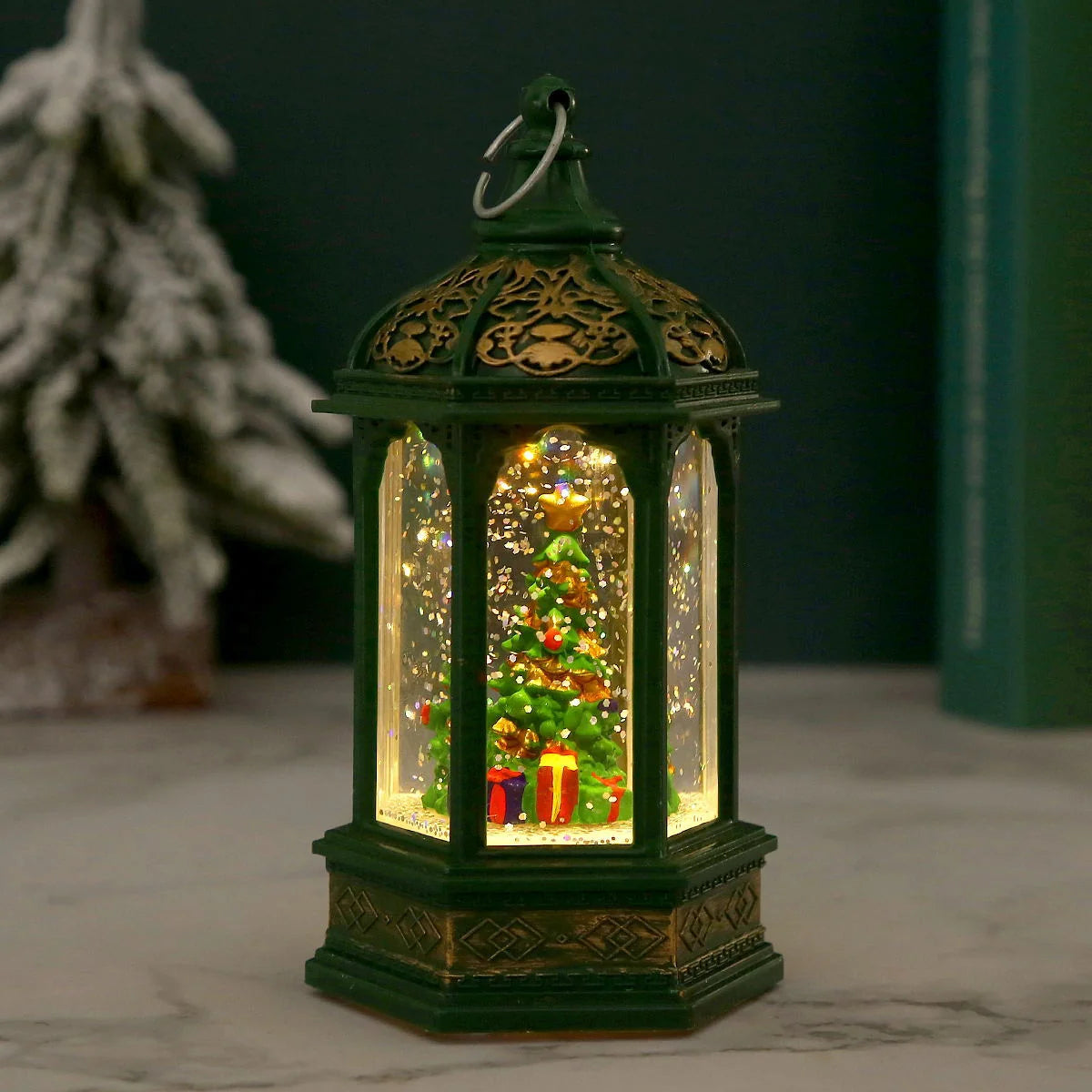 Christmas Lantern Movable Santa Warm LED