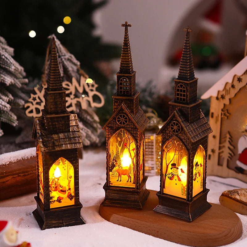 Christmas Lantern Movable Santa Warm White LED