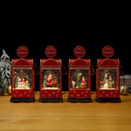 Christmas Lantern Moving Snowman Scene LED Metal & Glass