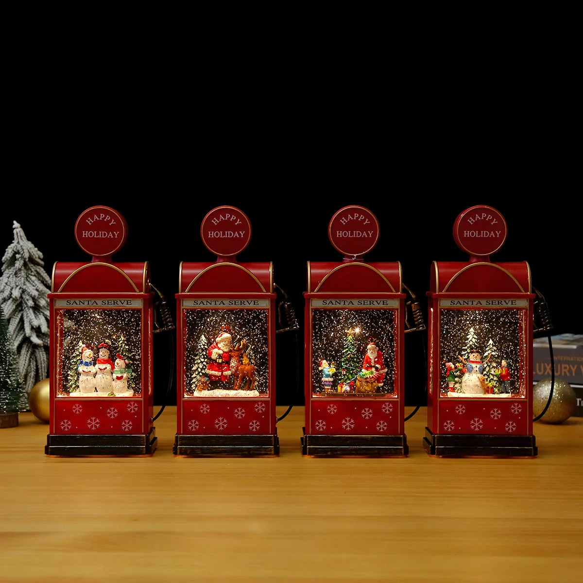Christmas Lantern Moving Snowman Scene LED Metal & Glass
