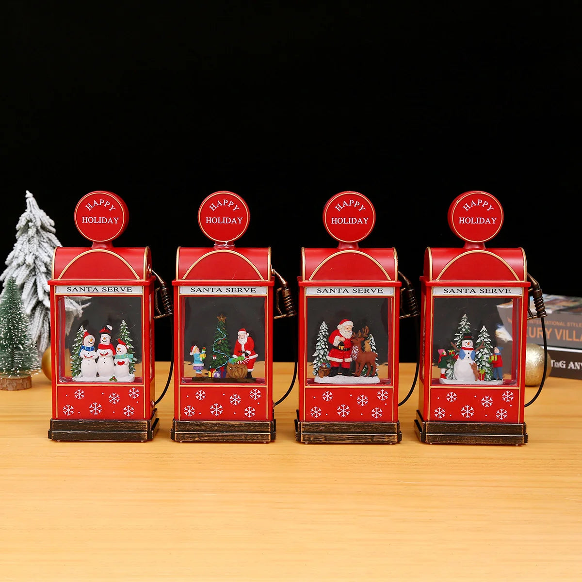 Christmas Lantern Moving Snowman Scene LED Metal & Glass