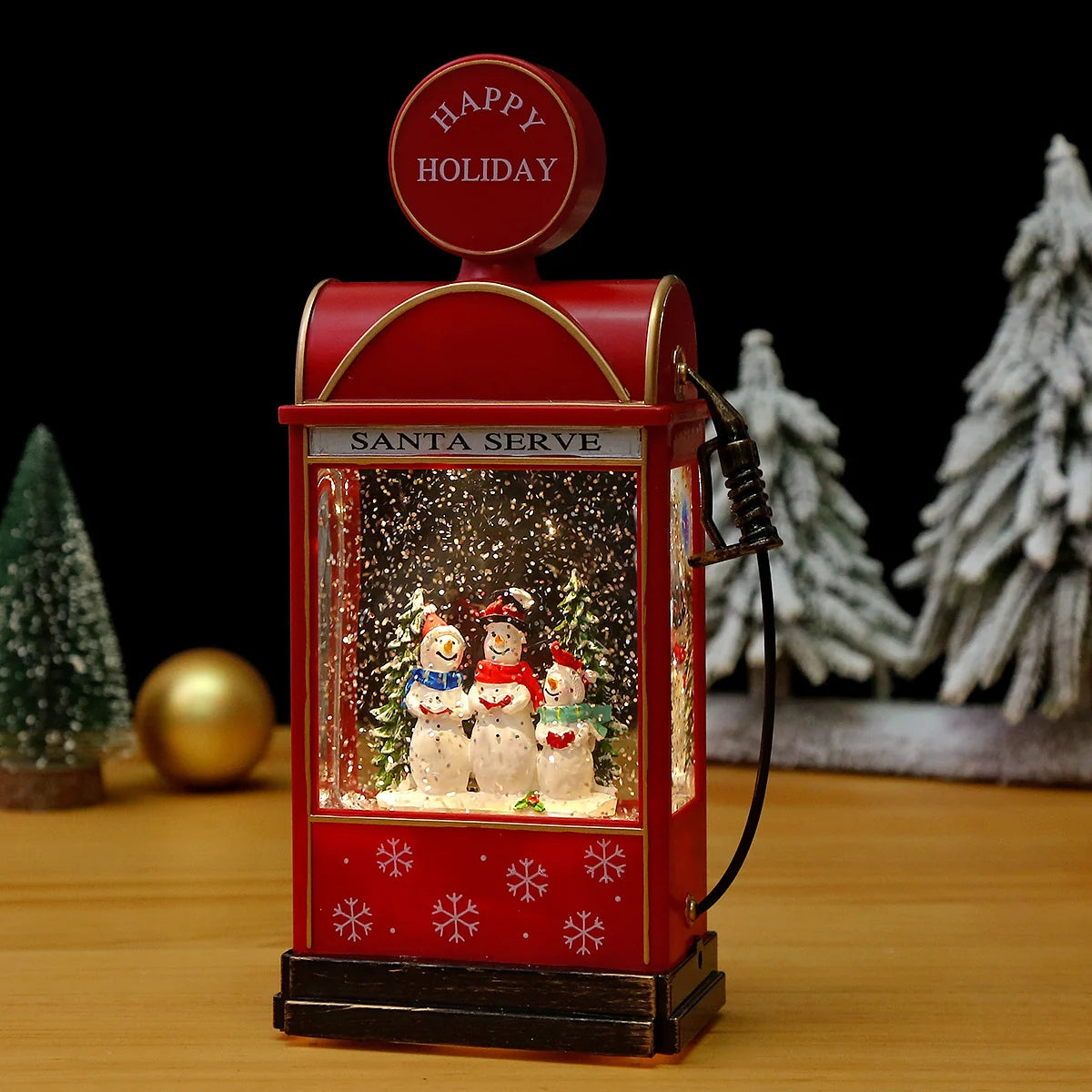 Christmas Lantern Moving Snowman Scene LED Metal & Glass