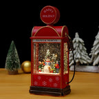 Christmas Lantern Moving Snowman Scene LED Metal & Glass