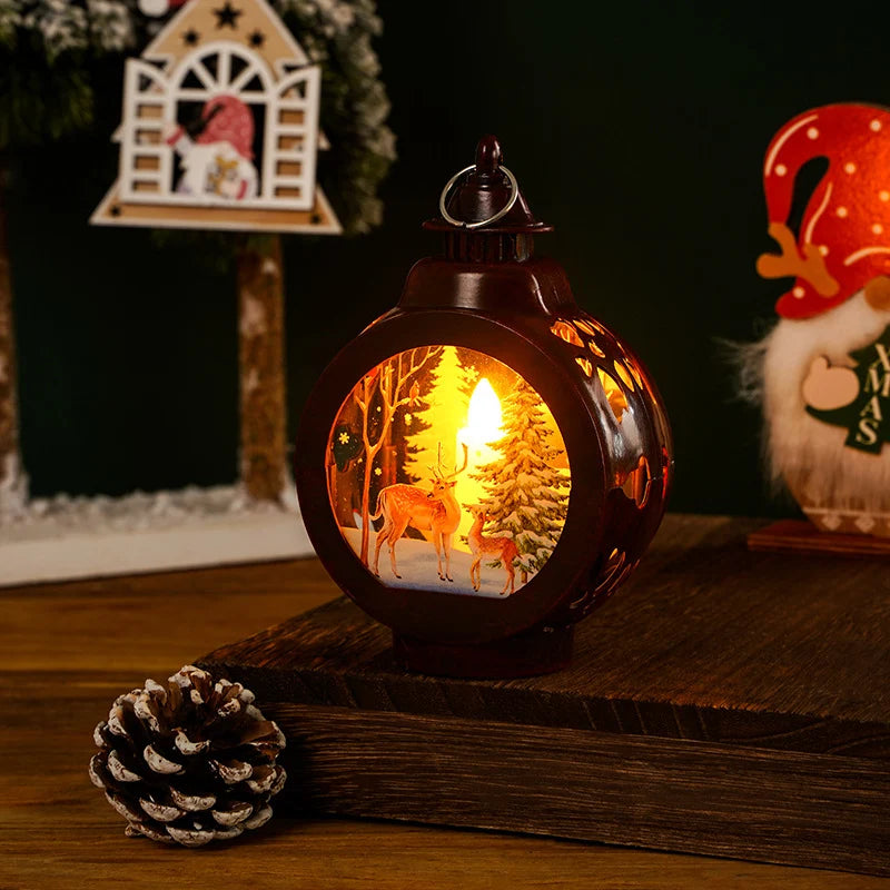 Christmas Lantern Nostalgic Deer Scene Soft LED