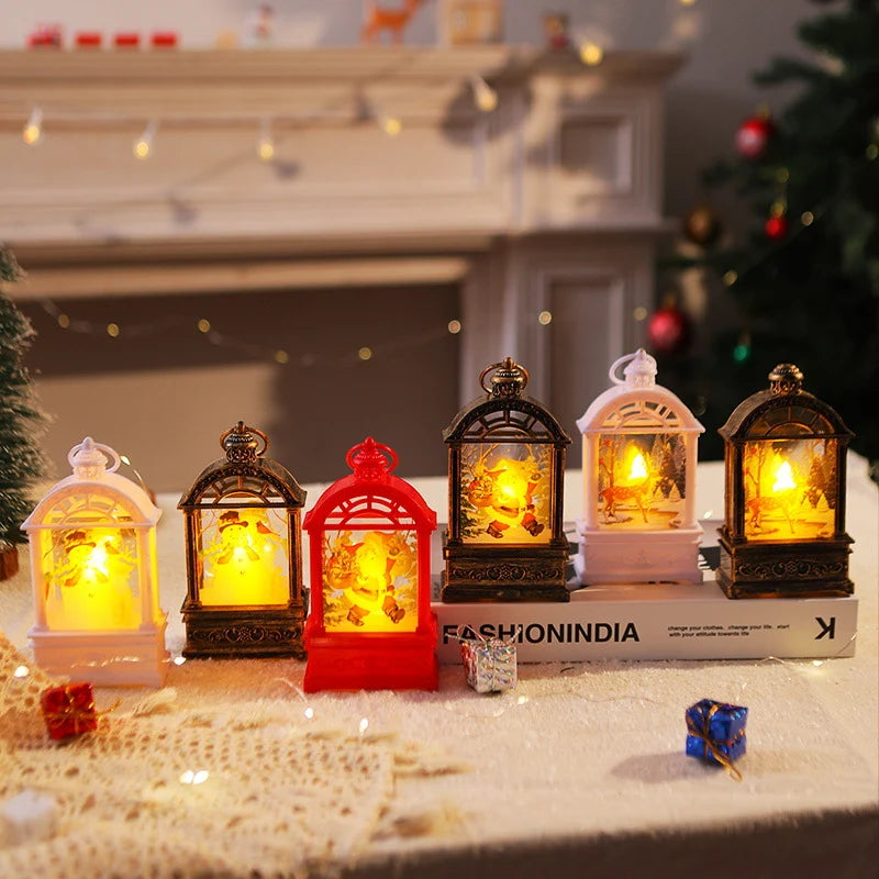 Christmas Lantern Nostalgic Santa Motif Warm Internal Lighting Portable Handle